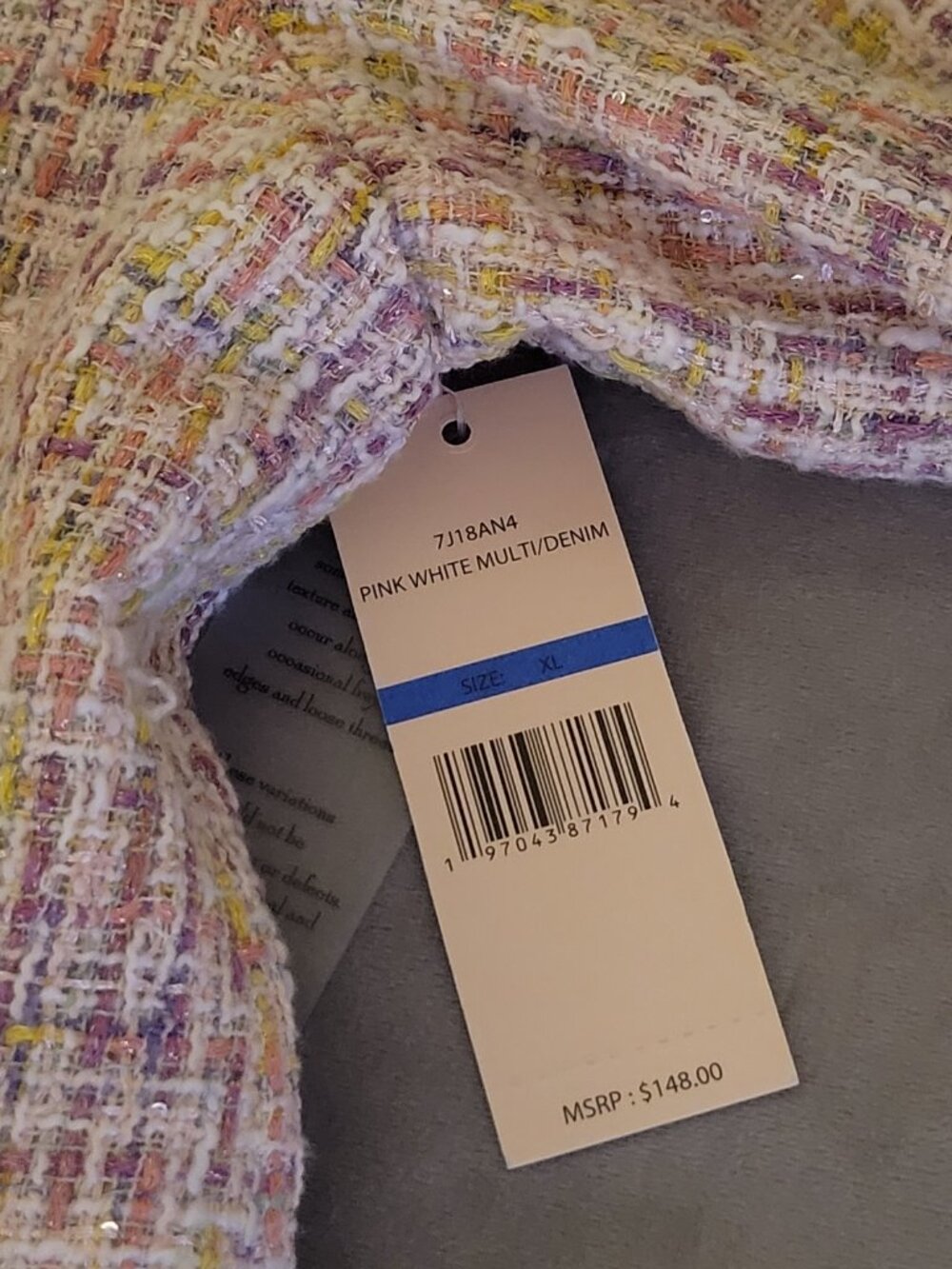 Nanette Lepore Pink Multi Sequin Denim Fringe Lined Open Blazer Women XL NWT - Picture 10 of 14